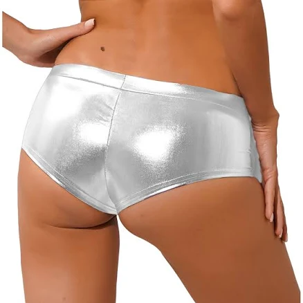 Women's Shiny Metallic Booty Shorts Low Rise Festival Rave Dance