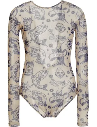Bodysuit with Open Back Tattoo Print