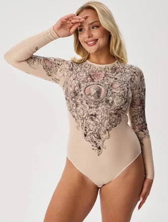 Cameo Tattoo Women's Long Sleeve Polyviscose Bodysuit