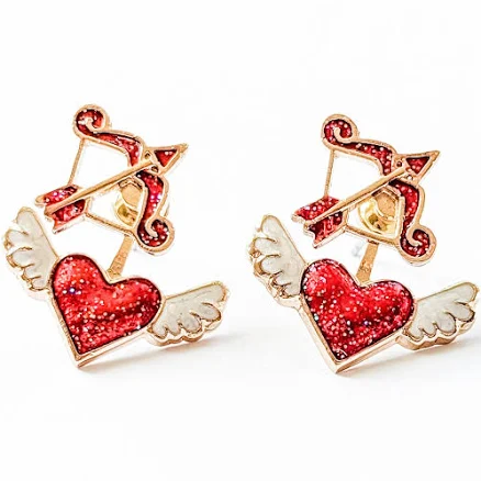 Cupid's Arrow Heart Enamel Earrings