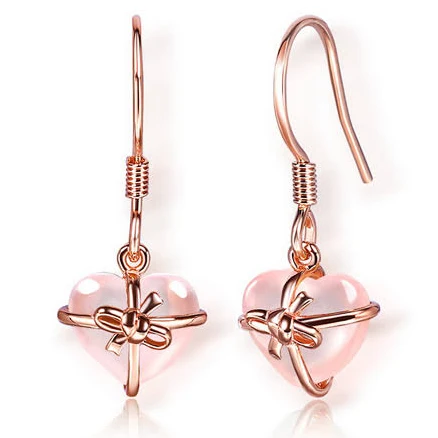 Heart-Shaped Gemstone Bowknot Earrings