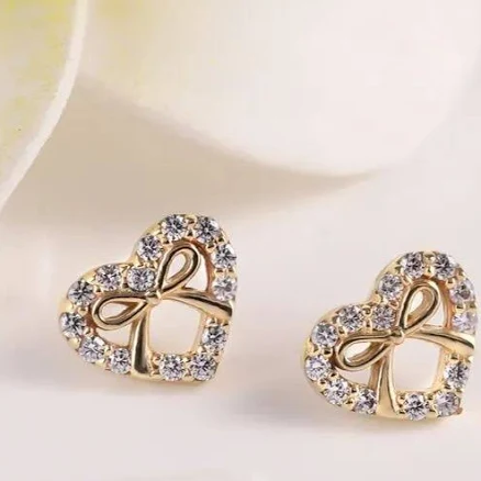 Dainty Zirconia Heart Bowknot Stud Earrings