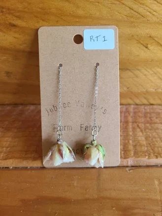 Real Rose Bud Threader Earrings