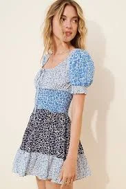 Puff-Sleeve Tiered Mini Dress