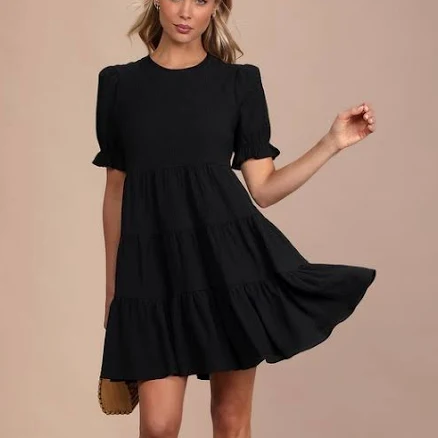 Lulus Puff Sleeve Tiered Mini Dress