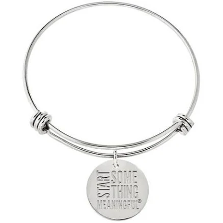 Custom Engraved Wire Bangle Bracelet with Silver Charm