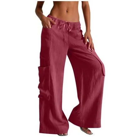 Women's Drawstring Elastic Waist Wide Leg Cargo Pants