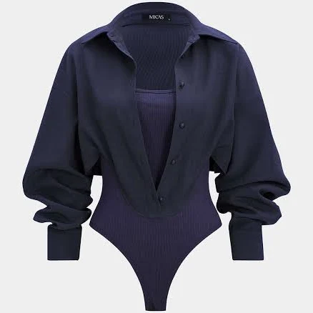 Micas Women's Patchwork V-Neck Long Sleeve Bodysuit