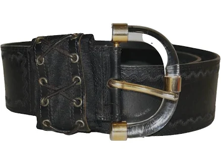 90's Vintage Adoppia Vita 2.25" Wide Black Italian Leather Belt 30" -