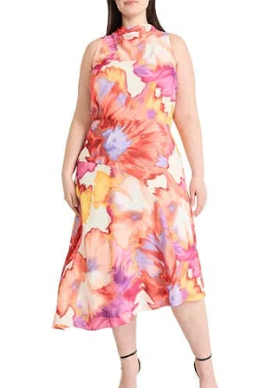 Maggy London Watercolor Asymmetric Midi Dress