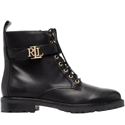 Ralph Lauren Logo-plaque Leather Women Boots - Black