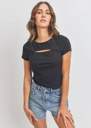 Rib Knit Short Sleeve Cut Out Crop Top
