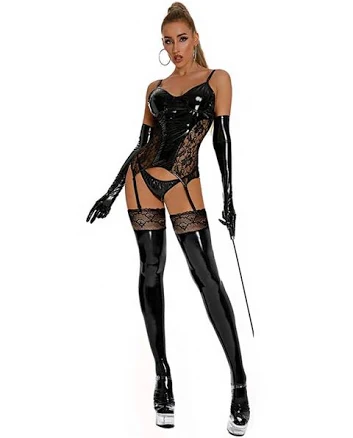 Shine Faux Leather Lingerie Set