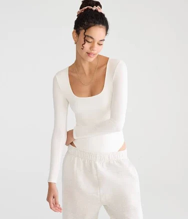 Aeropostale Women's Long Sleeve Square-Neck Nylon Bodysuit