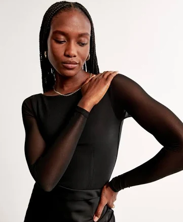 Abercrombie & Fitch LONG Sleeve CREW Bodysuit LONG sleeved top, Damen, Größe: Medium, Black beauty