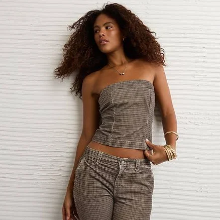 AE Plaid Corduroy Tube Top