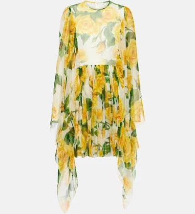 Dolce&Gabbana, Floral silk chiffon minidress, Women, Yellow, US 2, Dresses