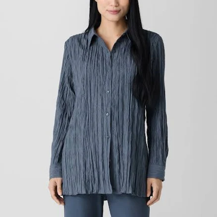 Eileen Fisher Women's Crinkle Silk Habutai Classic Collar Shirt