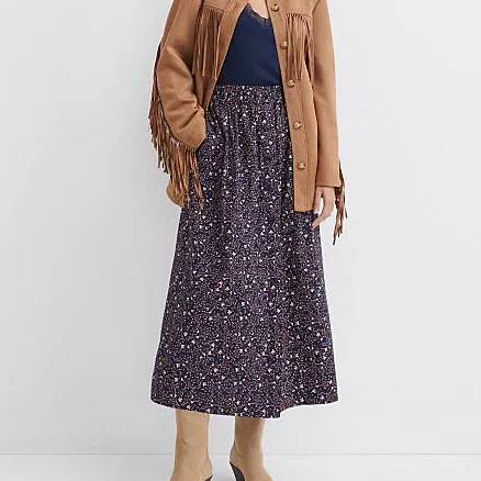 Loft Women's Floral Poplin Midi Pocket Skirt
