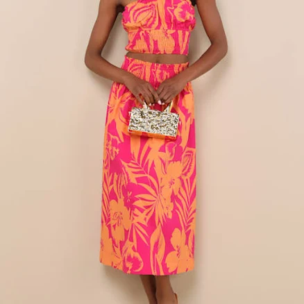 Lulus High-Rise Floral Cotton Midi Skirt