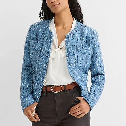 Loft Women's Frayed Tweed Collarless Jacket