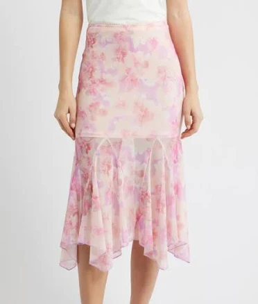 All in Favor Women's Floral Chiffon Handkerchief Midi Skirt