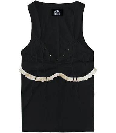 [CHEMEHC] STUD FRILL SLEEVELESS (BLACK)
