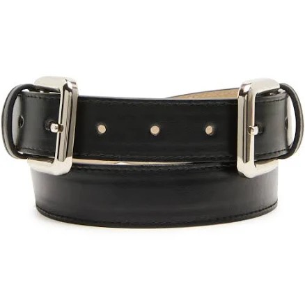 Steve Madden Women's Reversible Beveled Edgestitched Double Buckle Belt