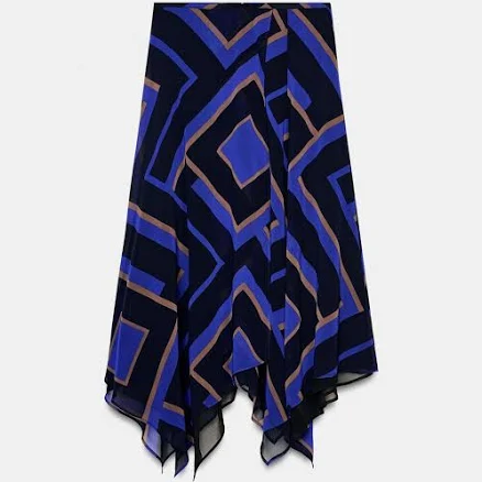Zara Asymmetric Printed Midi Skirt