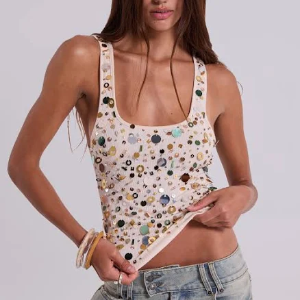 Jaded London Womens Sequin-embellished Stretch-rib Vest Top