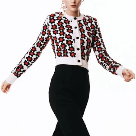 Floral Jacquard Cropped Cardigan