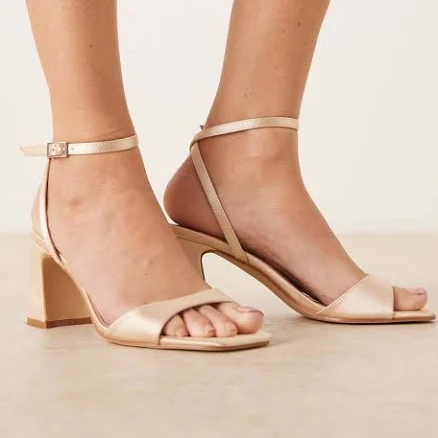 Be Mine Wide Fit Ammie Low block Heel Satin Sandals