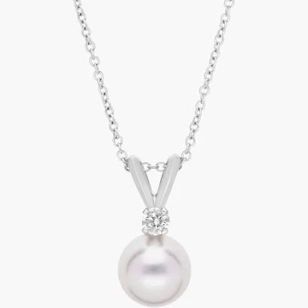 Blue Nile 18k White Gold Akoya Cultured Pearl and Diamond Pendant Necklace