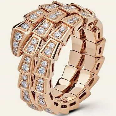 BVLGARI Serpenti Viper Two-Coil Ring Rose Gold Full Pavé Diamonds 357262