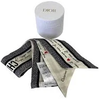 Used Good Christian Dior Dioramour Mitzah Silk Scarf 45ADO106I608 Black White
