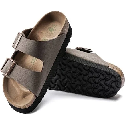BIRKENSTOCK Arizona Flex Platform Vegan Birkibuc Mocha Two-Strap Sandals