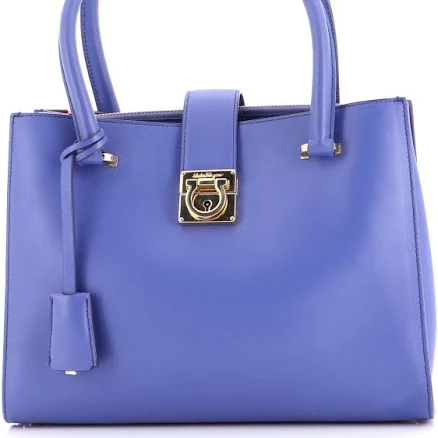 Salvatore Ferragamo Gancio Lock Tote Leather Small Blue