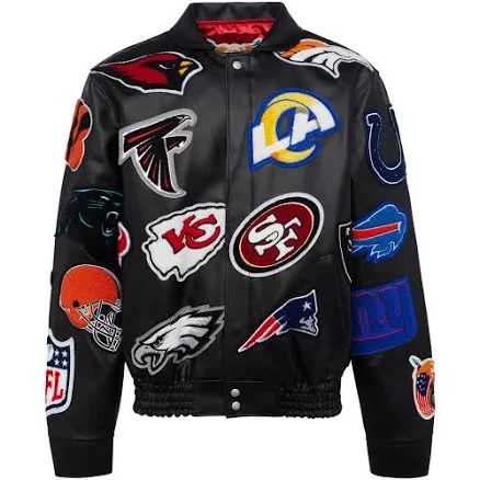 NFL Collage Vegan Leather Jacket Black L