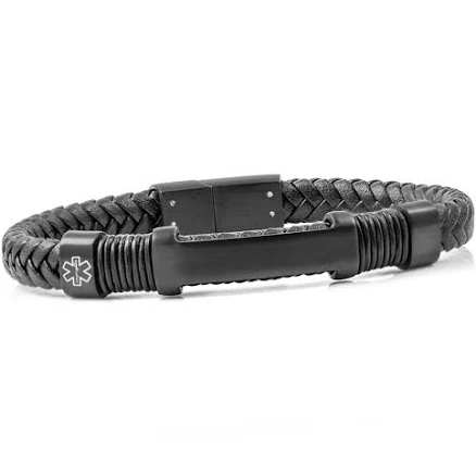 StickyJ Men's Personalized Leather Medical ID Bracelet