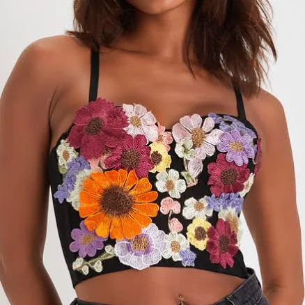 Lulus 3D Floral Embroidered Bustier Tank Top