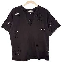 NYTT Distressed Black Tee Large Cut Outs Rips Edgy Rock Gothic Goth Punk Biker
