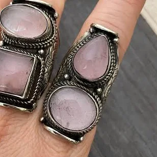 Adjustable Chunky Alloy Rose Quartz Statement Ring