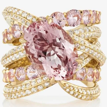 Wide Oval Cut Morganite Cocktail Ring with Pink Sapphire