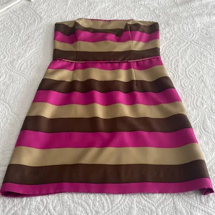 Britt Ryan Striped Silk Strapless Dress