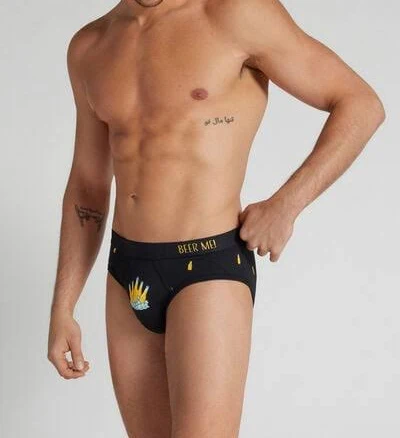 Intimissimi Men's Beer Bottle Print Cotton Briefs