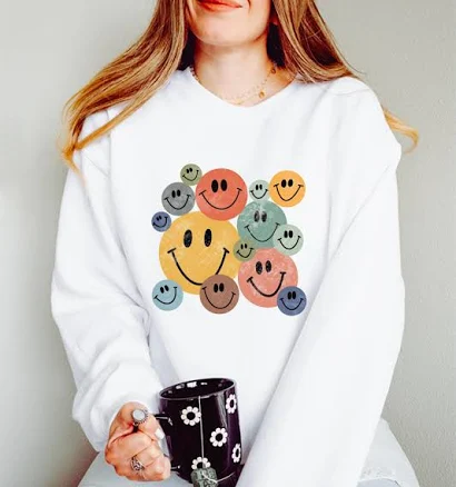 Retro Smiley Face Oversized Sweatshirt