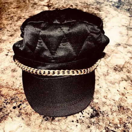 Black Newsboy Or Baker Boy Hat With A Gold Chain Detail. Dog Hat.