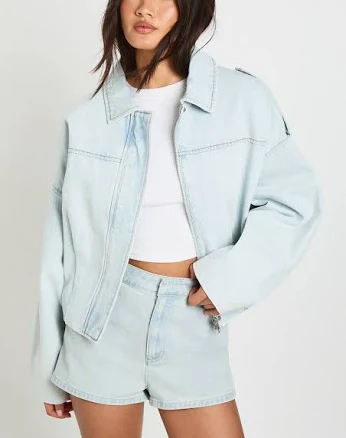 Boohoo Women's Oversized Denim Bomber Jacket