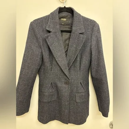 Maje Jackets & Coats | Maje Varri Navy Checked Wool Blazer | Color: Black/Blue | Size: 4 | Tiachka's Closet