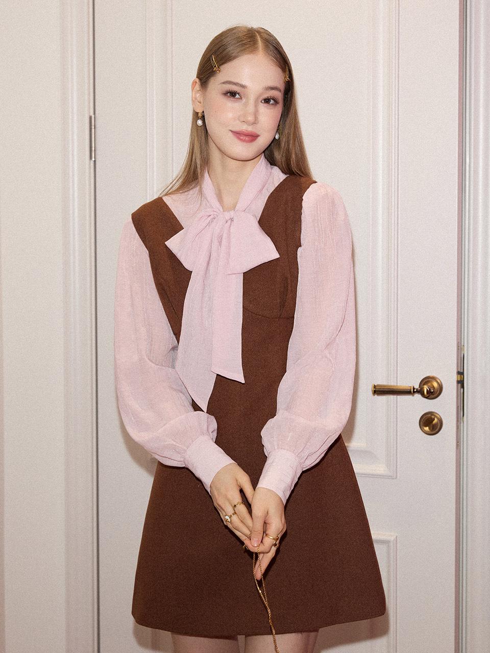 Ribbon Tie See-Through Blouse [Pink]